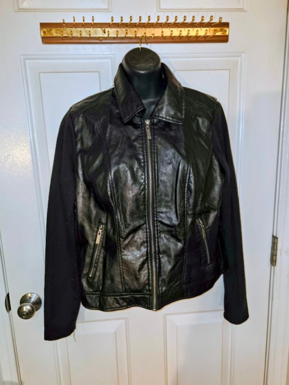 J2 Black Faux Leather Biker Moto Jacket Womens L Zip Pockets Large